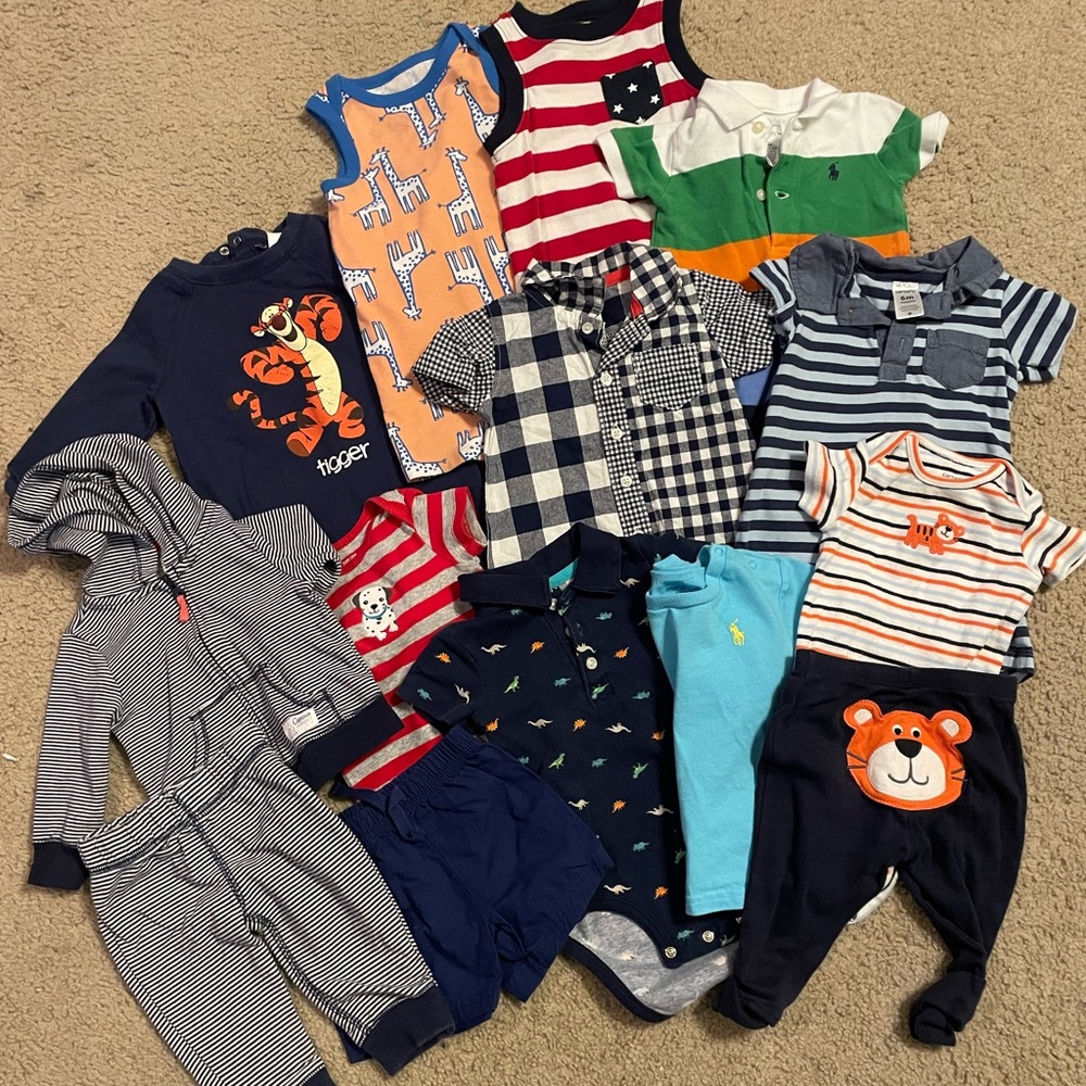 BOY BUNDLE 13 items - mostly Carters,some polo, cat and jack, Disney baby